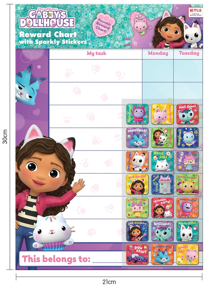 Paper Projects 01.70.30.051 Gabby's Dollhouse Everyday Reward Includes 56 Sparkly Stickers | Colourful Chart is Wipe-Clean  Mulitcoloured  29.7cm x 42cm - Image 2